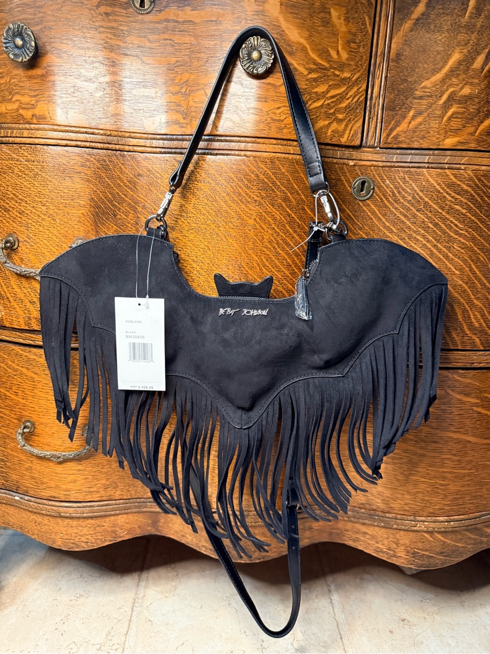 Fringe Suede Shoulder Bag - Black